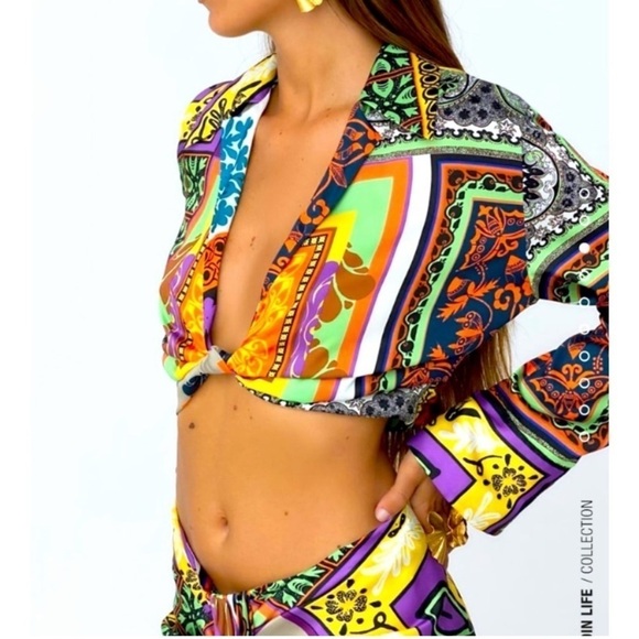 Zara women’s printed two piece crop blouse and skirt set size XL new with tags - Picture 2 of 15